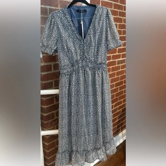 TECREW Womens Summer Boho Floral V Neck Ruffle Short Sleeve Midi Dress F… - Picture 5 of 6